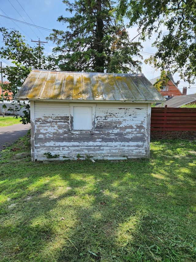 garage with a lawn