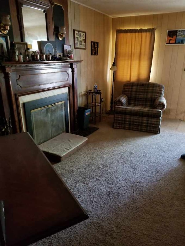 643 Pratt St, Greenfield, IN 46140 - carpeted living room featuring wooden walls
