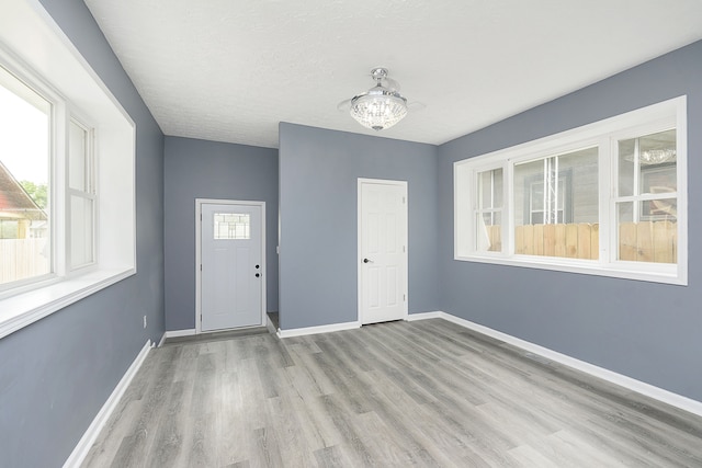 entrance foyer featuring a chandelier, light hardwood / wood-style floors, and a wealth of natural light