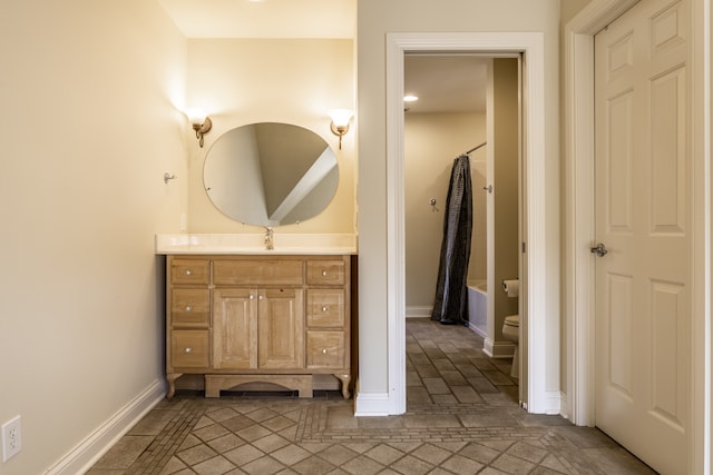 bathroom with vanity and shower / bathtub combination with curtain