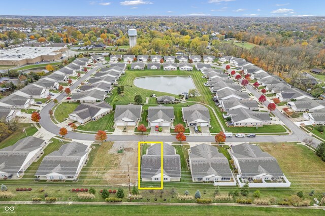 3368 Johns Way, Greenwood, IN 46143 - aerial view of property and surrounding area with property parcel outlined, nearby suburban area, and a nearby body of water