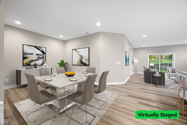3368 Johns Way, Greenwood, IN 46143 - dining space with light wood-style floors, baseboards, and recessed lighting