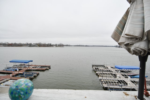 dock area featuring a water view