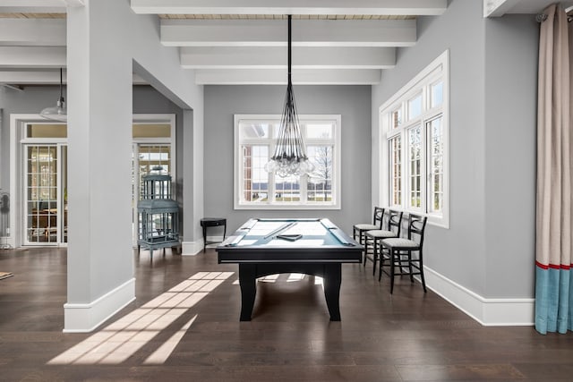 recreation room with a healthy amount of sunlight, baseboards, and wood finished floors