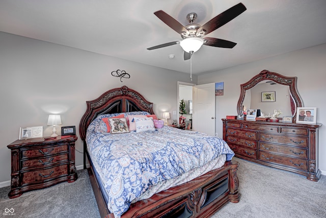 bedroom featuring carpet flooring and ceiling fan