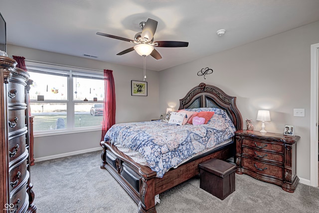 bedroom featuring carpet flooring and ceiling fan