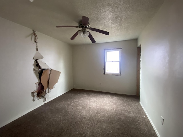 unfurnished room with carpet, a textured ceiling, and ceiling fan