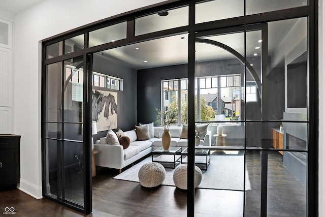 living room featuring dark hardwood / wood-style flooring