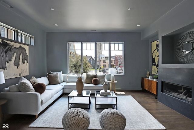 living room featuring dark hardwood / wood-style floors