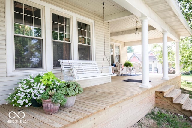 deck featuring a porch