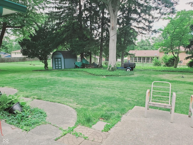 view of yard with a storage unit