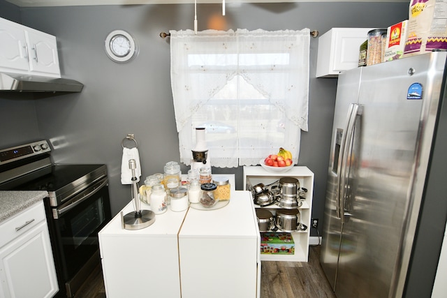 kitchen featuring white cabinetry, dark hardwood / wood-style flooring, and stainless steel appliances