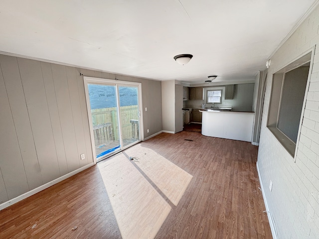 empty room featuring crown molding, a wealth of natural light, and dark wood-type flooring