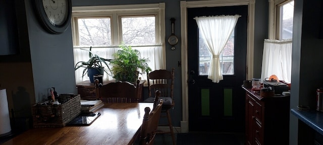 interior space with dark hardwood / wood-style flooring