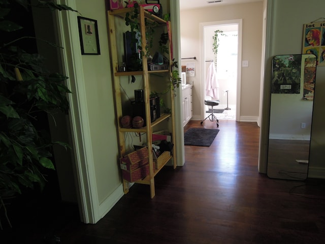 hall featuring dark wood-type flooring