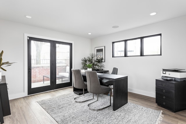 office area with french doors and wood-type flooring