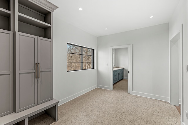 interior space featuring a closet, ensuite bathroom, and sink