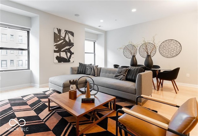 living room featuring light wood-type flooring