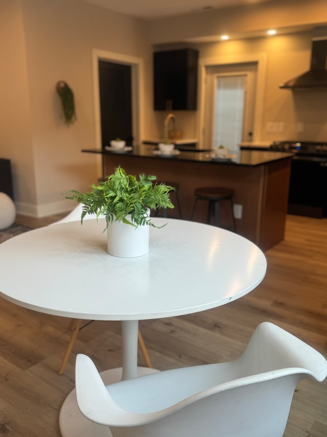 dining space with hardwood / wood-style flooring