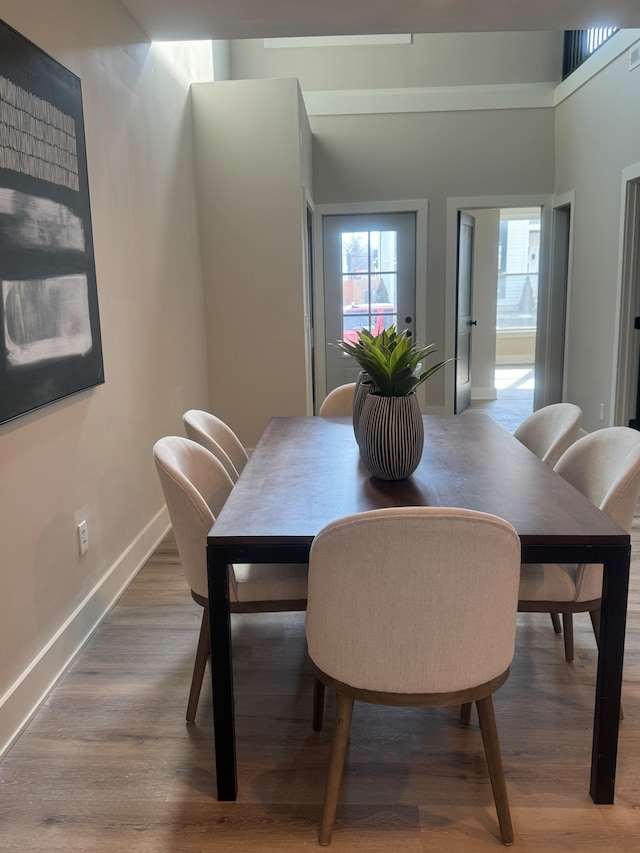 dining area with hardwood / wood-style flooring