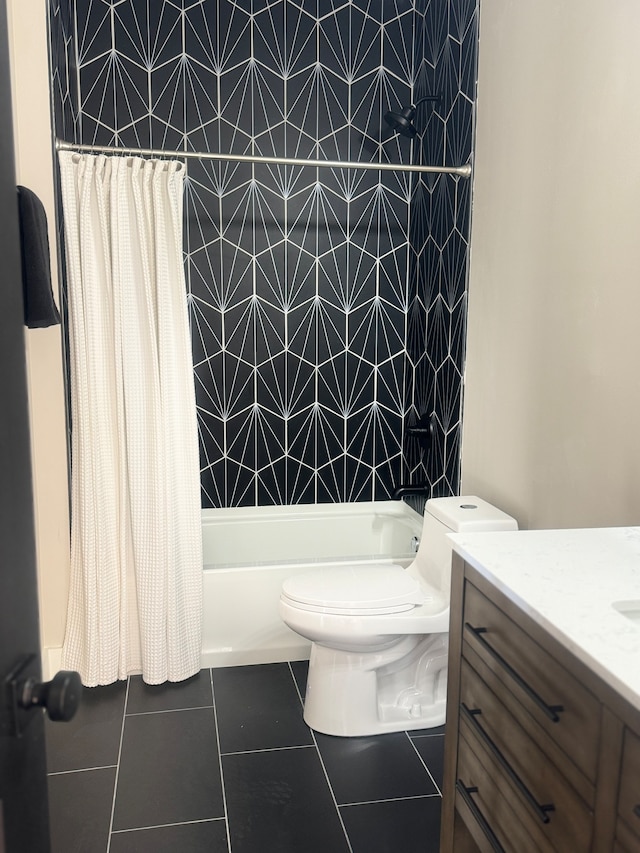 full bathroom featuring vanity, toilet, shower / bath combo, and tile patterned flooring