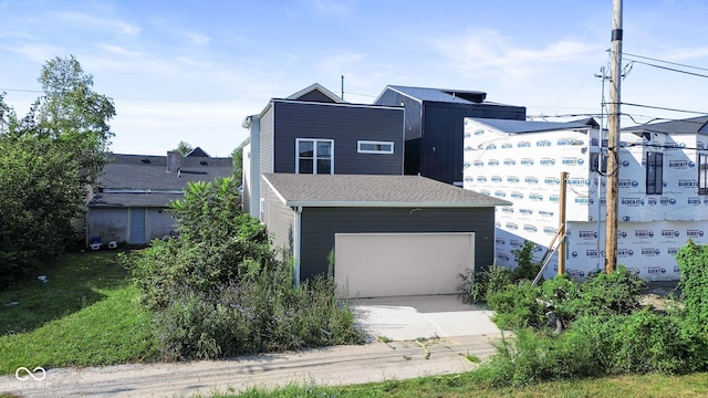 exterior space with a garage