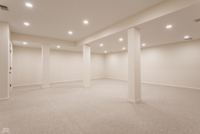 basement with light carpet