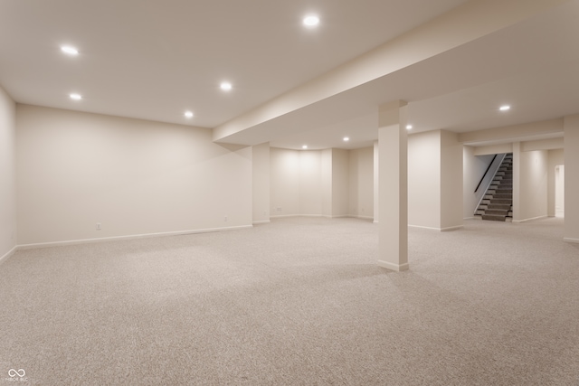 basement with light carpet