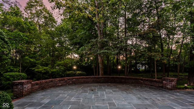 view of patio terrace at dusk