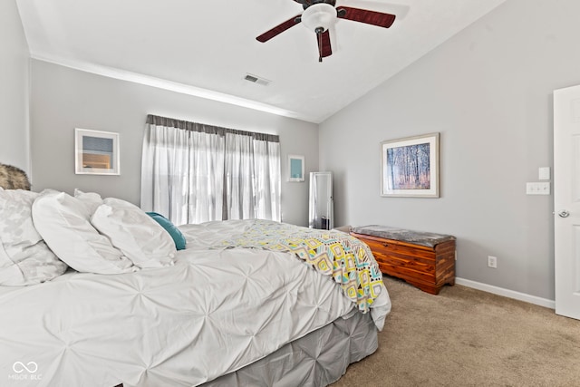 5220 Ariana Ct, Indianapolis, IN 46227 - carpeted bedroom featuring vaulted ceiling and ceiling fan