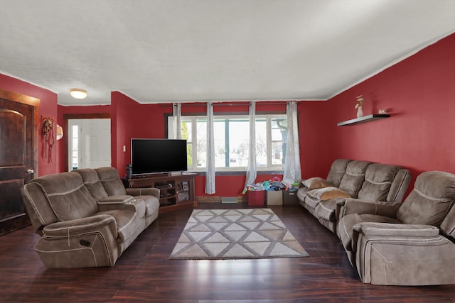 living room featuring dark hardwood / wood-style floors