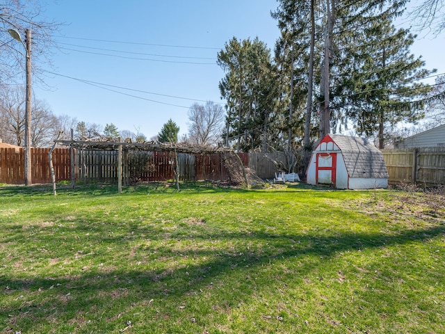 view of yard featuring a storage unit