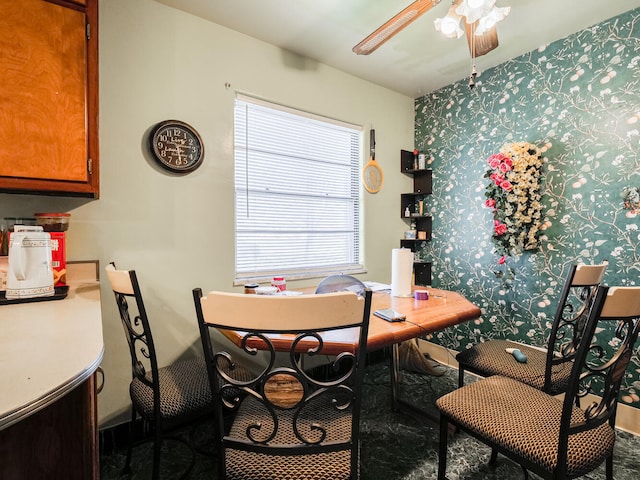 dining room with ceiling fan