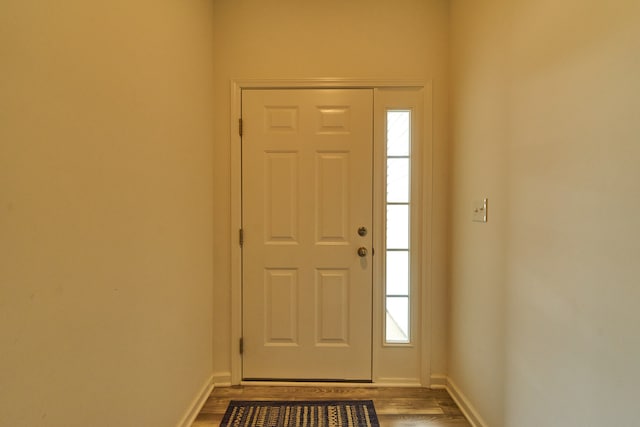 foyer entrance featuring dark hardwood / wood-style floors