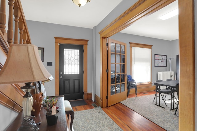 entrance foyer with plenty of natural light and dark wood-type flooring