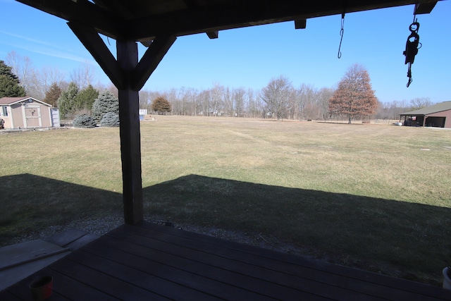 view of yard featuring a storage unit