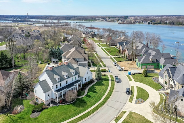 aerial view with a water view