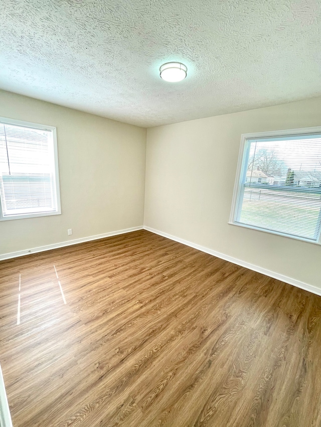 empty room featuring a textured ceiling and hardwood / wood-style flooring