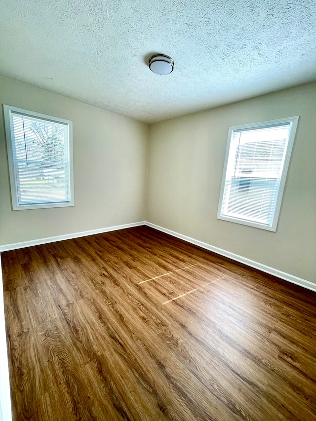 empty room featuring a textured ceiling and wood-type flooring