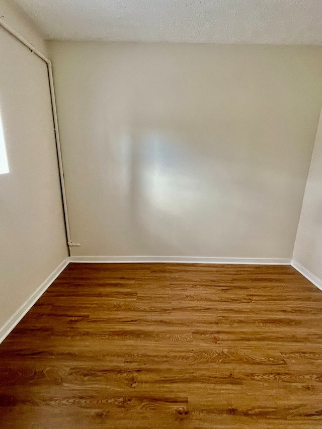 empty room with a textured ceiling and wood-type flooring