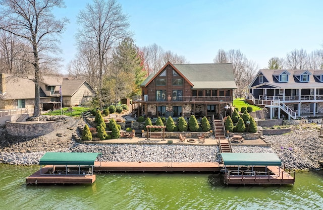 dock area with a water view