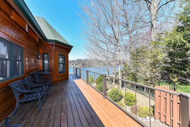 deck with a water view