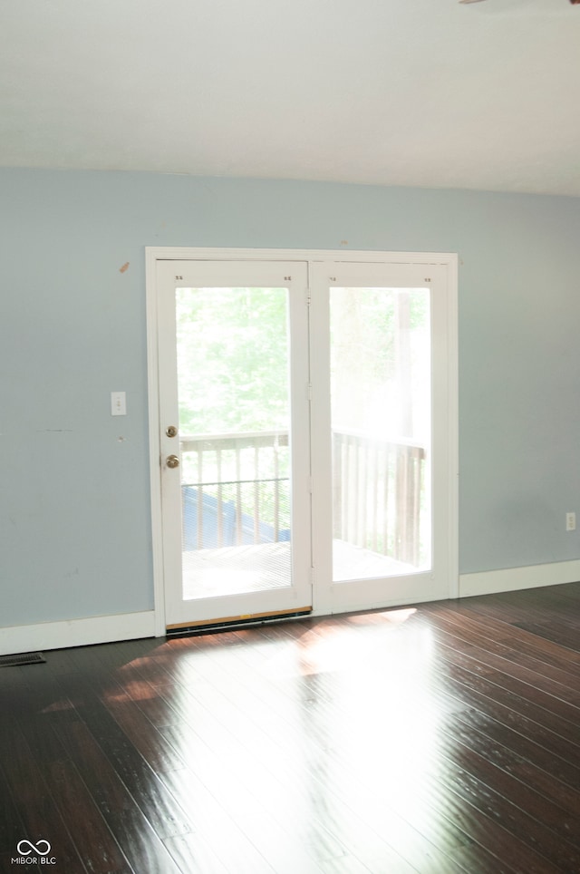 entryway featuring plenty of natural light and dark hardwood / wood-style flooring