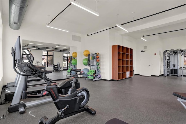 gym with a high ceiling