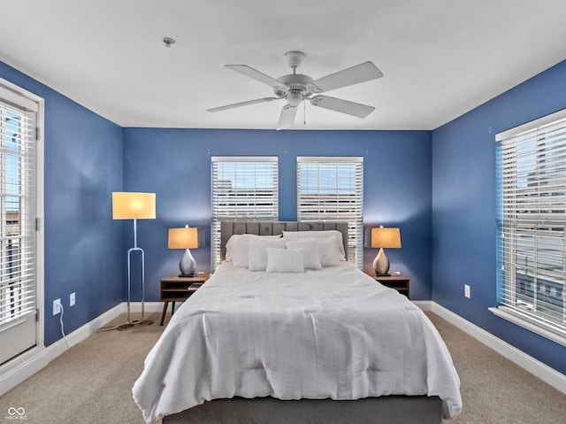 bedroom with carpet floors and ceiling fan