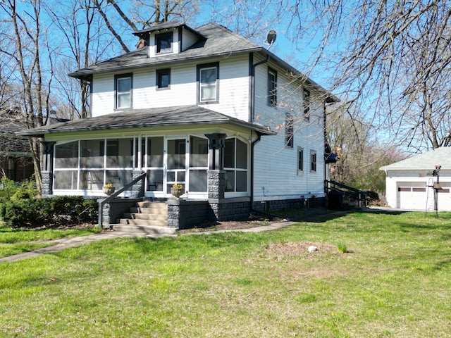 traditional style home with a front yard and a sunroom