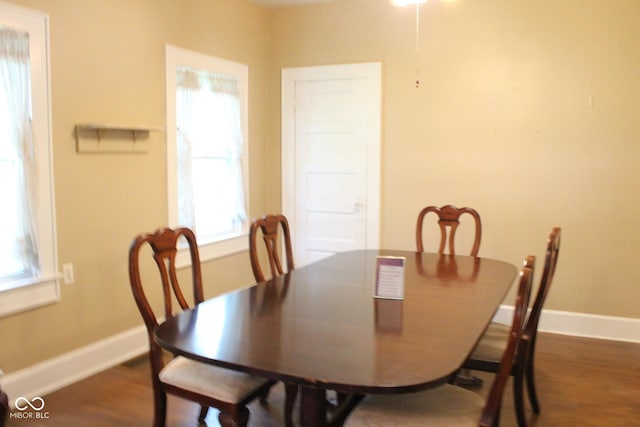 dining space with dark hardwood / wood-style floors and a wealth of natural light