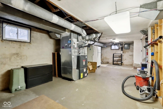 basement with heating unit