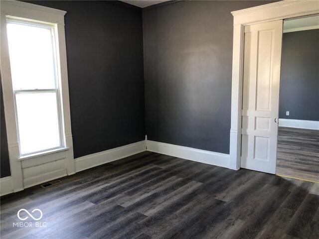 spare room featuring dark wood-type flooring and plenty of natural light