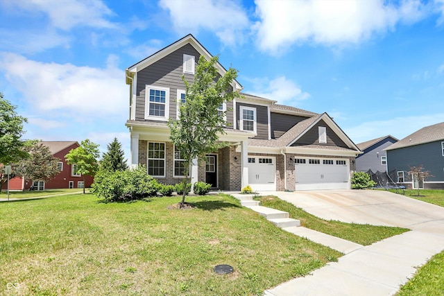 craftsman inspired home with a front lawn